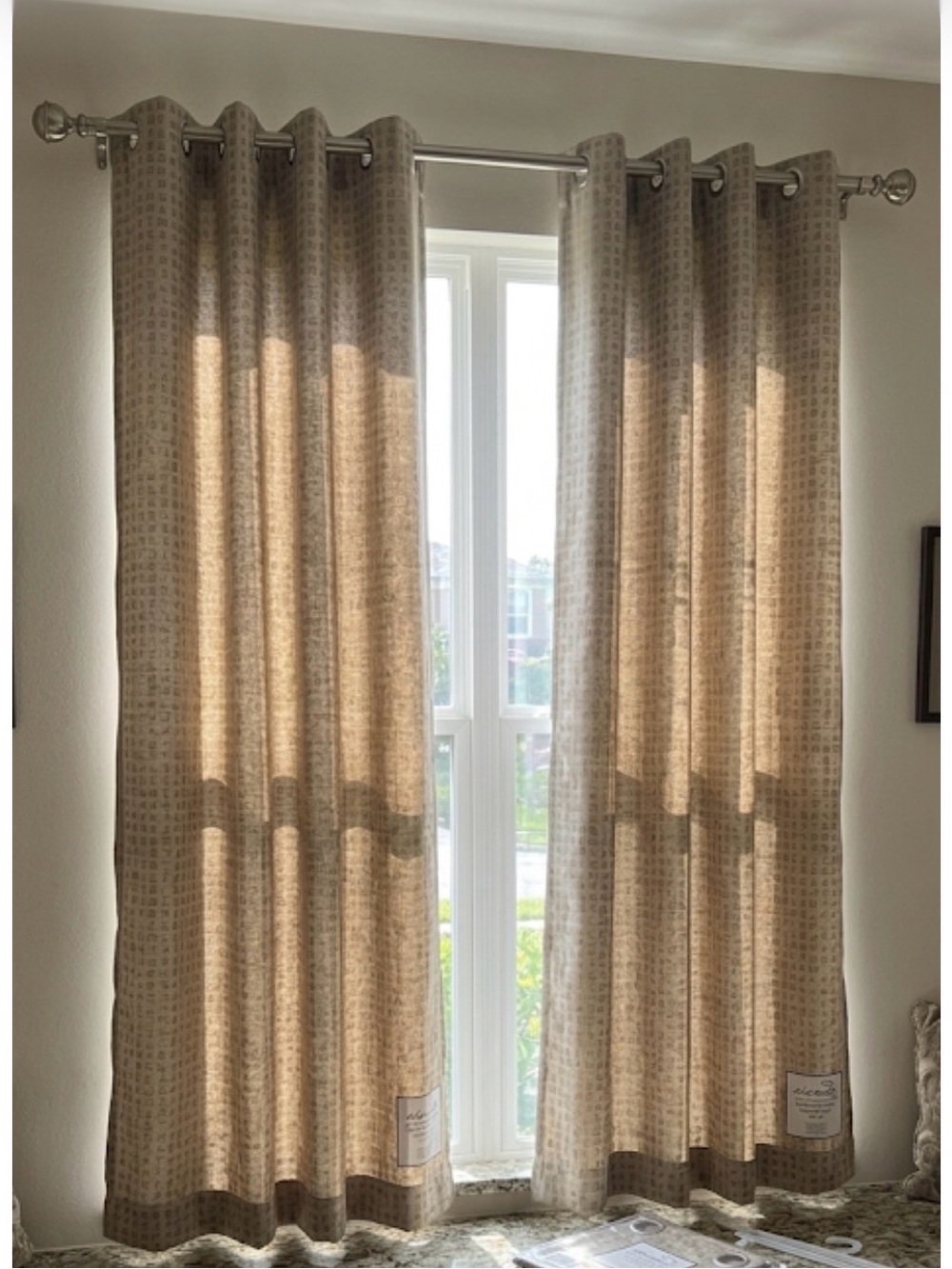 Ricardo Blackout Curtain Panel Spanish Steps Taupe Beige Block Print 54x84 NEW